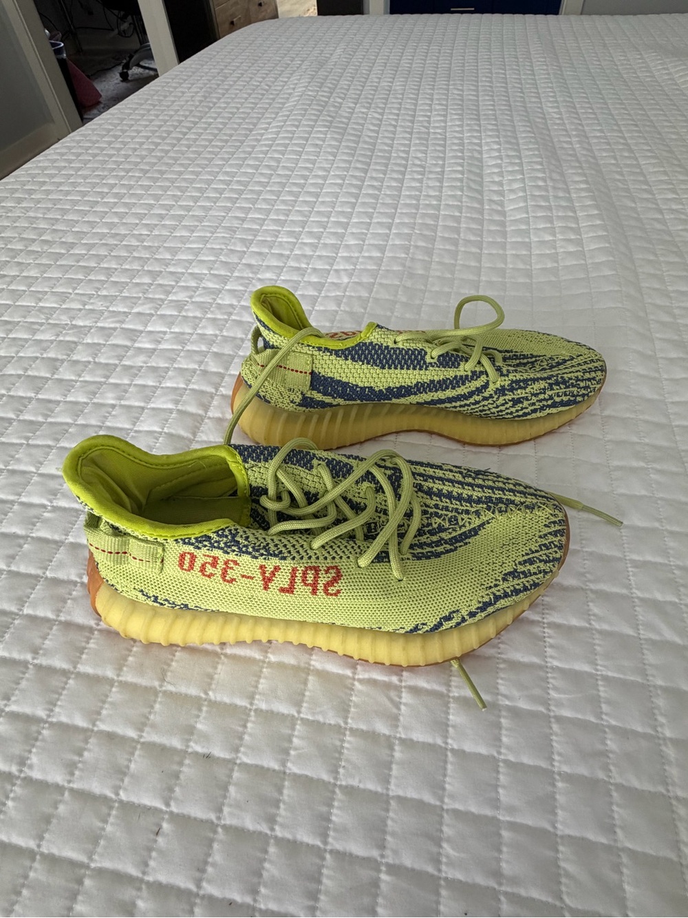Yeezy Boost 350 V2 Neon Yellow & Blue Stripe Sneakers